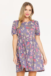 Women's Gathered Puff Sleeve Mini Dress