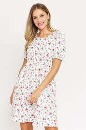 Women's Gathered Puff Sleeve Mini Dress