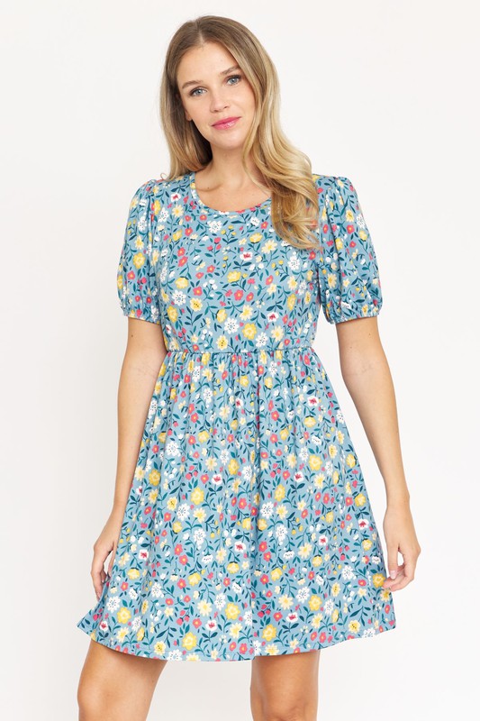 Women's Gathered Puff Sleeve Mini Dress