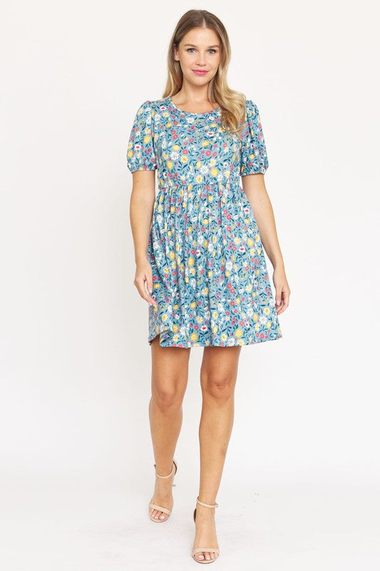 Women's Gathered Puff Sleeve Mini Dress