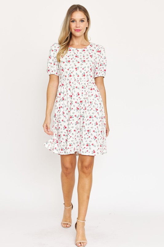 Women's Gathered Puff Sleeve Mini Dress