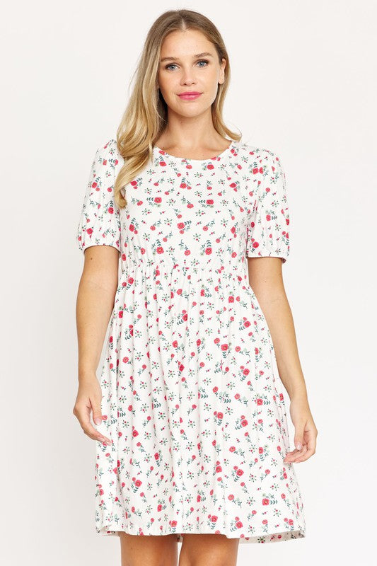 Women's Gathered Puff Sleeve Mini Dress