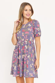 Women's Gathered Puff Sleeve Mini Dress