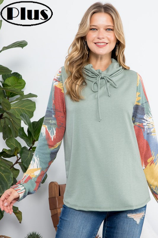 Women's Plus Loose Fit Turtle Neck Geo Print Top