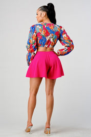 Women's Tropical Print Crop Top and High-Waisted Skirt Set