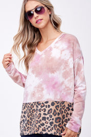 Women's Plus Loose Fit Tie Dye Cheetah Boxy Top