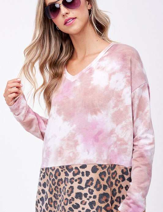 Women's Plus Loose Fit Tie Dye Cheetah Boxy Top