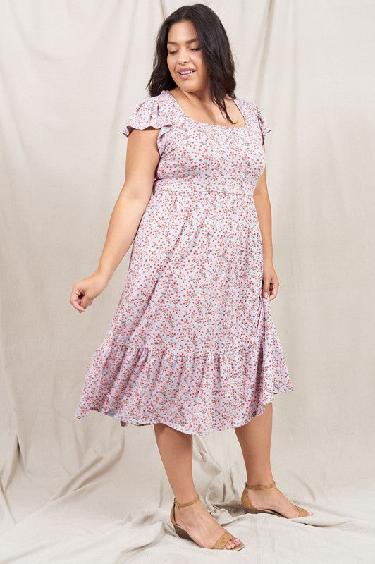 Plus Flutter Sleeve Ditsy Floral Sundress