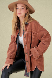 Women's Oversized Corduroy Jacket with Washed Finish