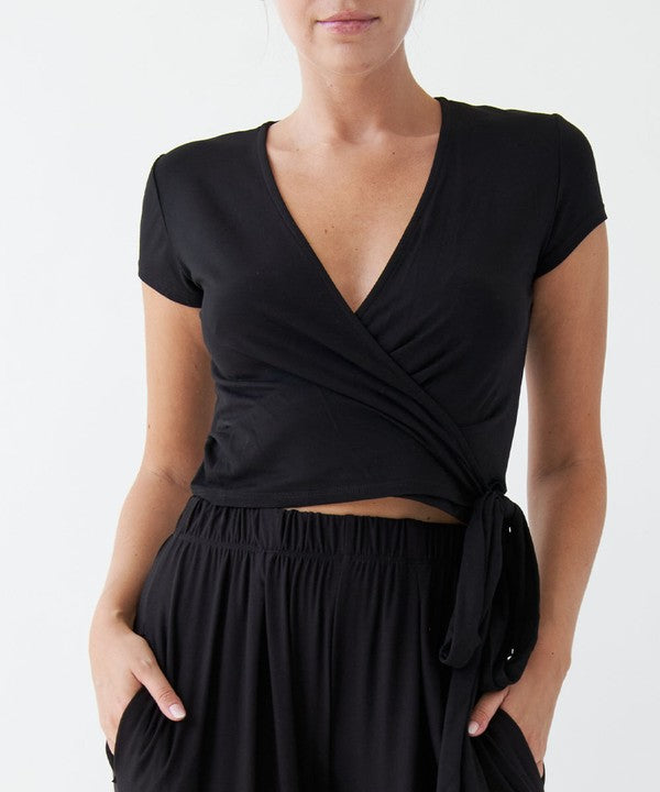 Women's Bamboo Wrap Crop Cap Sleeve