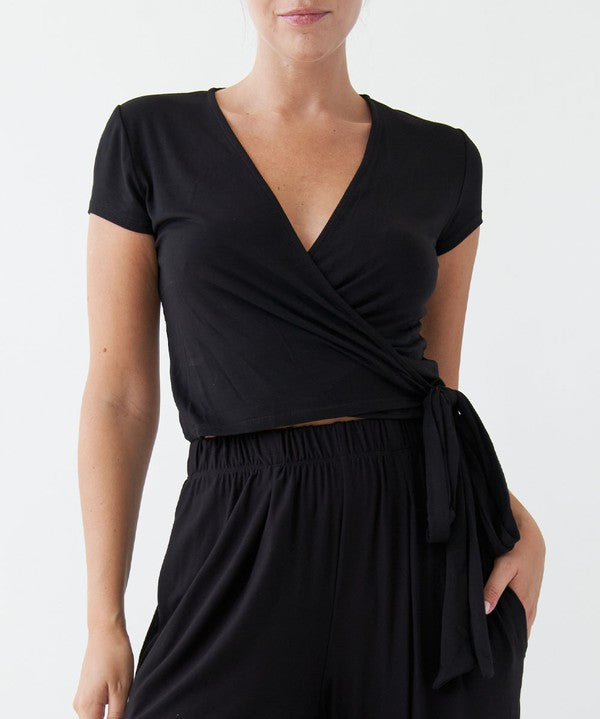 Women's Bamboo Wrap Crop Cap Sleeve