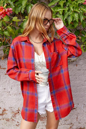 Women's Oversized Checkered Plaid Flannel Shirt