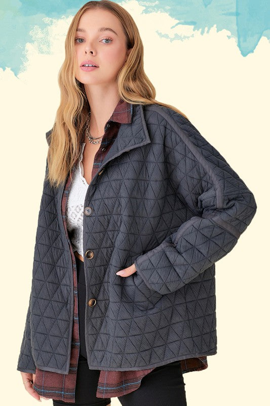 Women's Quilted Oversized Collar Jacket