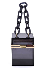 Women's Acrylic Chain Handle See-Through Crossbody Clutch