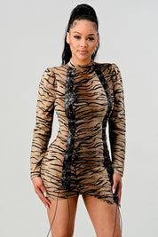 Women's Long Sleeve Bodycon Leopard Print Mini Dress