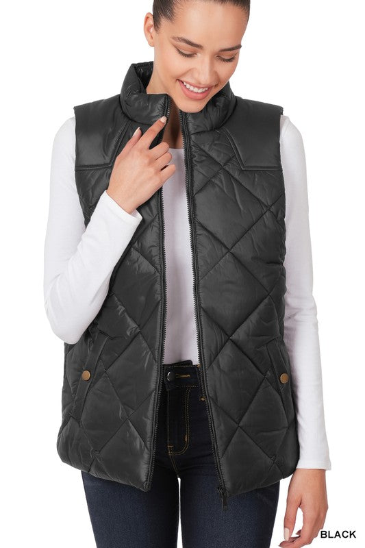 Women's Fitted Diamond Quilted Zip Front Vest