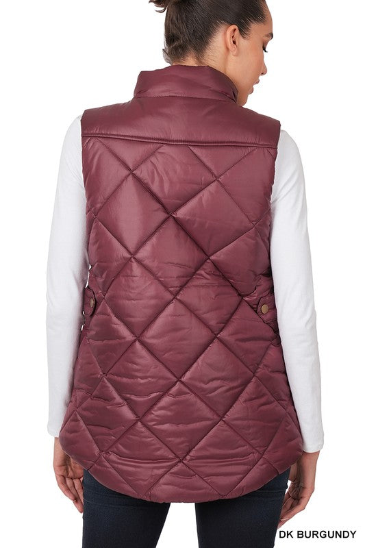 Women's Fitted Diamond Quilted Zip Front Vest