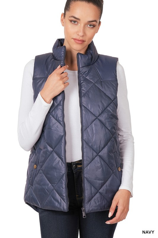 Women's Fitted Diamond Quilted Zip Front Vest