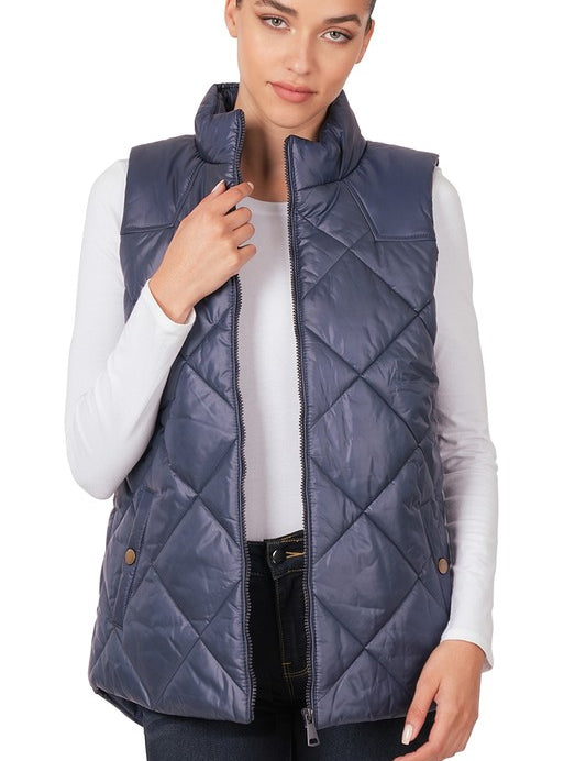 Women's Fitted Diamond Quilted Zip Front Vest