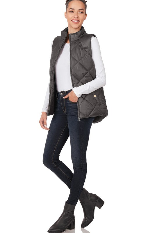 Women's Fitted Diamond Quilted Zip Front Vest