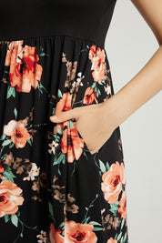 Women's Casual Floral A-Line Maxi Dress with Pockets