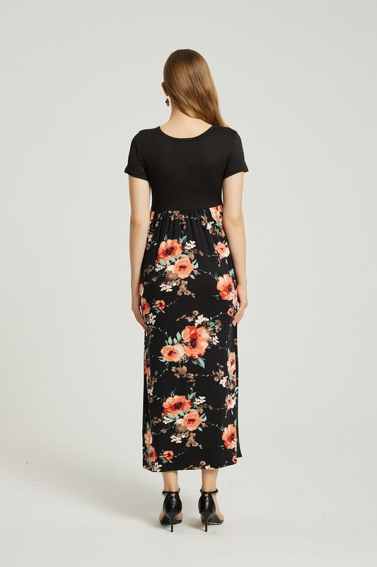 Women's Casual Floral A-Line Maxi Dress with Pockets