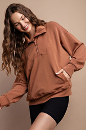 Women's Loose Fit Modal Poly Span Quarter Zip Pullover