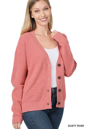 Women's Relaxed Viscose Button-Front Sweater Cardigan