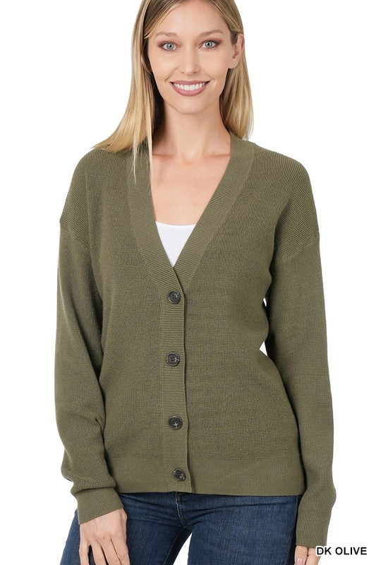 Women's Relaxed Viscose Button-Front Sweater Cardigan