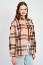 Women's Oversized Plaid Jacket with Fringe Detail