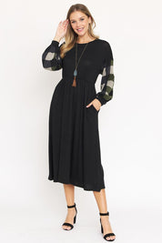 Women's Knit Bishop Sleeve Tea Length Dress