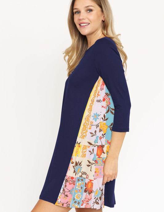 Women's A-Line Tunic Dress with Side Contrast