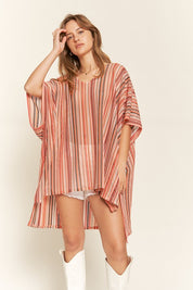 Women's Colorful Vertical Stripe Poncho