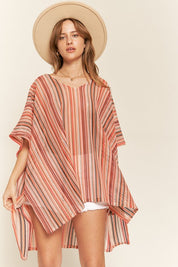 Women's Colorful Vertical Stripe Poncho