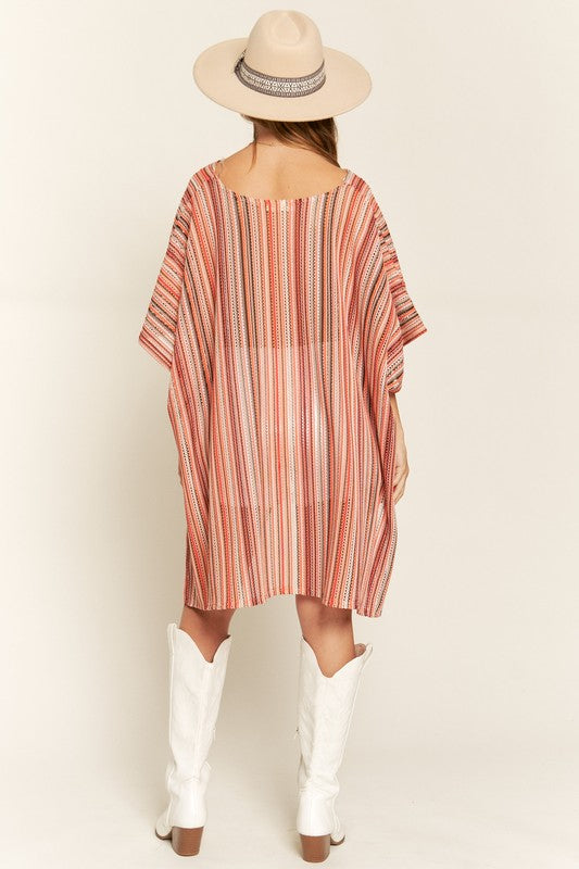 Women's Colorful Vertical Stripe Poncho