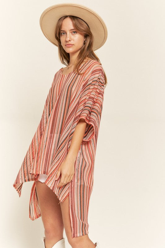 Women's Colorful Vertical Stripe Poncho