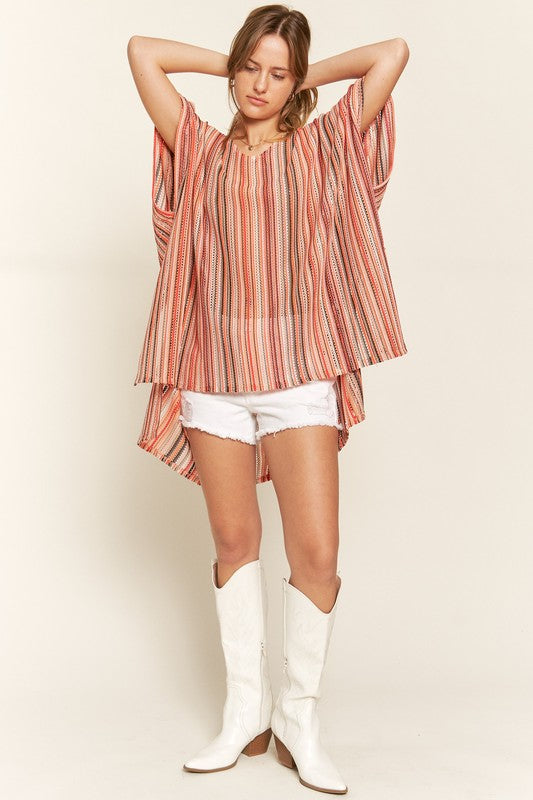 Women's Colorful Vertical Stripe Poncho