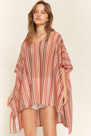 Women's Colorful Vertical Stripe Poncho