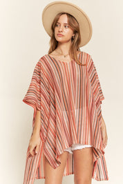 Women's Colorful Vertical Stripe Poncho