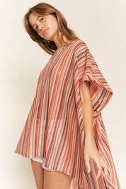 Women's Colorful Vertical Stripe Poncho