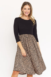 Women's Quarter Sleeve Leopard Midi Dress