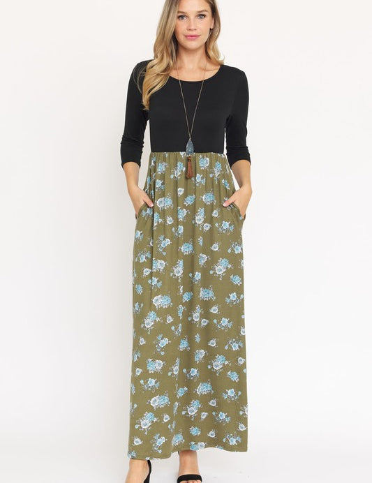 Women's Quarter Sleeve Floral Maxi Dress