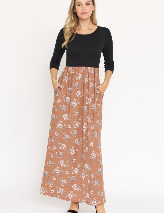 Women's Quarter Sleeve Floral Maxi Dress