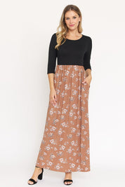 Women's Quarter Sleeve Floral Maxi Dress