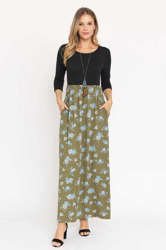 Women's Quarter Sleeve Floral Maxi Dress