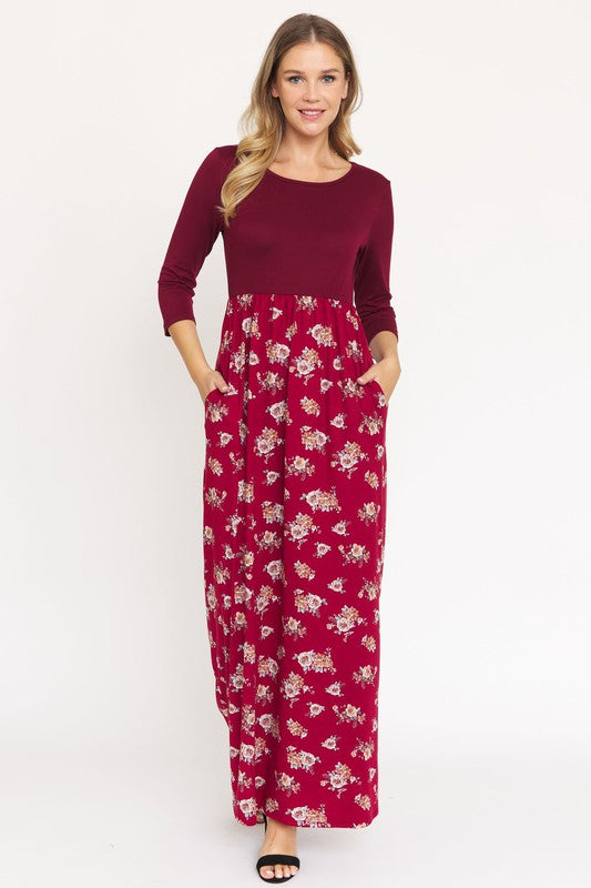 Women's Quarter Sleeve Floral Maxi Dress