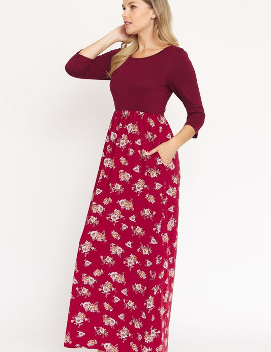 Women's Quarter Sleeve Floral Maxi Dress