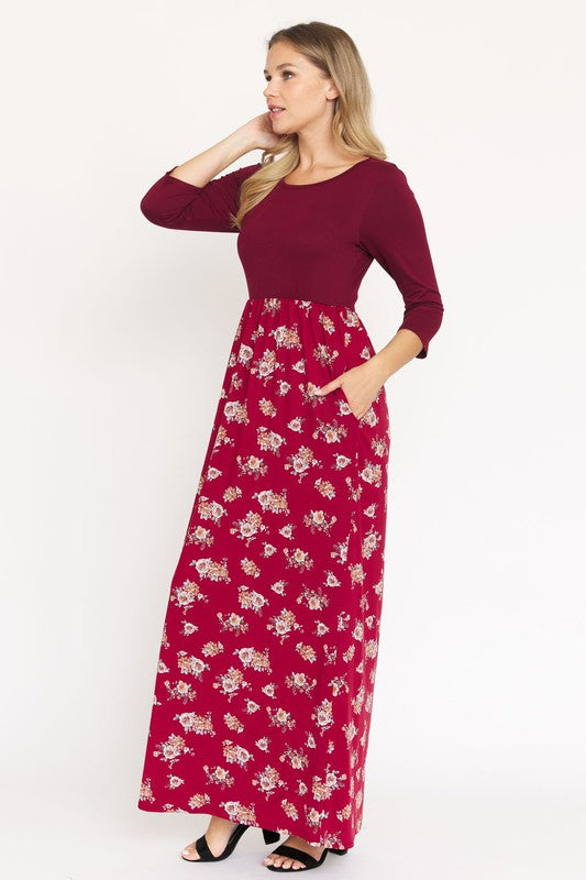 Women's Quarter Sleeve Floral Maxi Dress