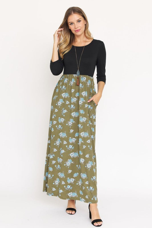 Women's Quarter Sleeve Floral Maxi Dress