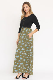 Women's Quarter Sleeve Floral Maxi Dress